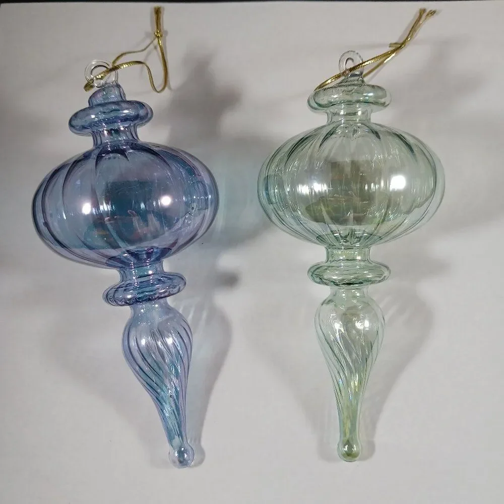Vintage Blown Swirl Bubble Glass Blue Green Christmas Tree Ornament